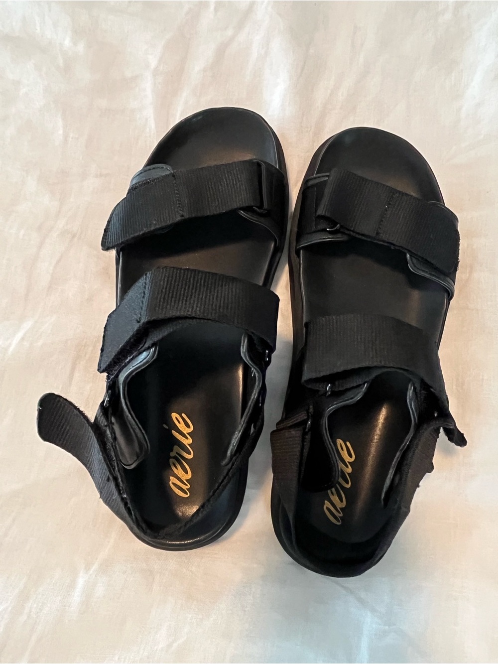 Aerie Black Adjustable-Strap Platform Sandals